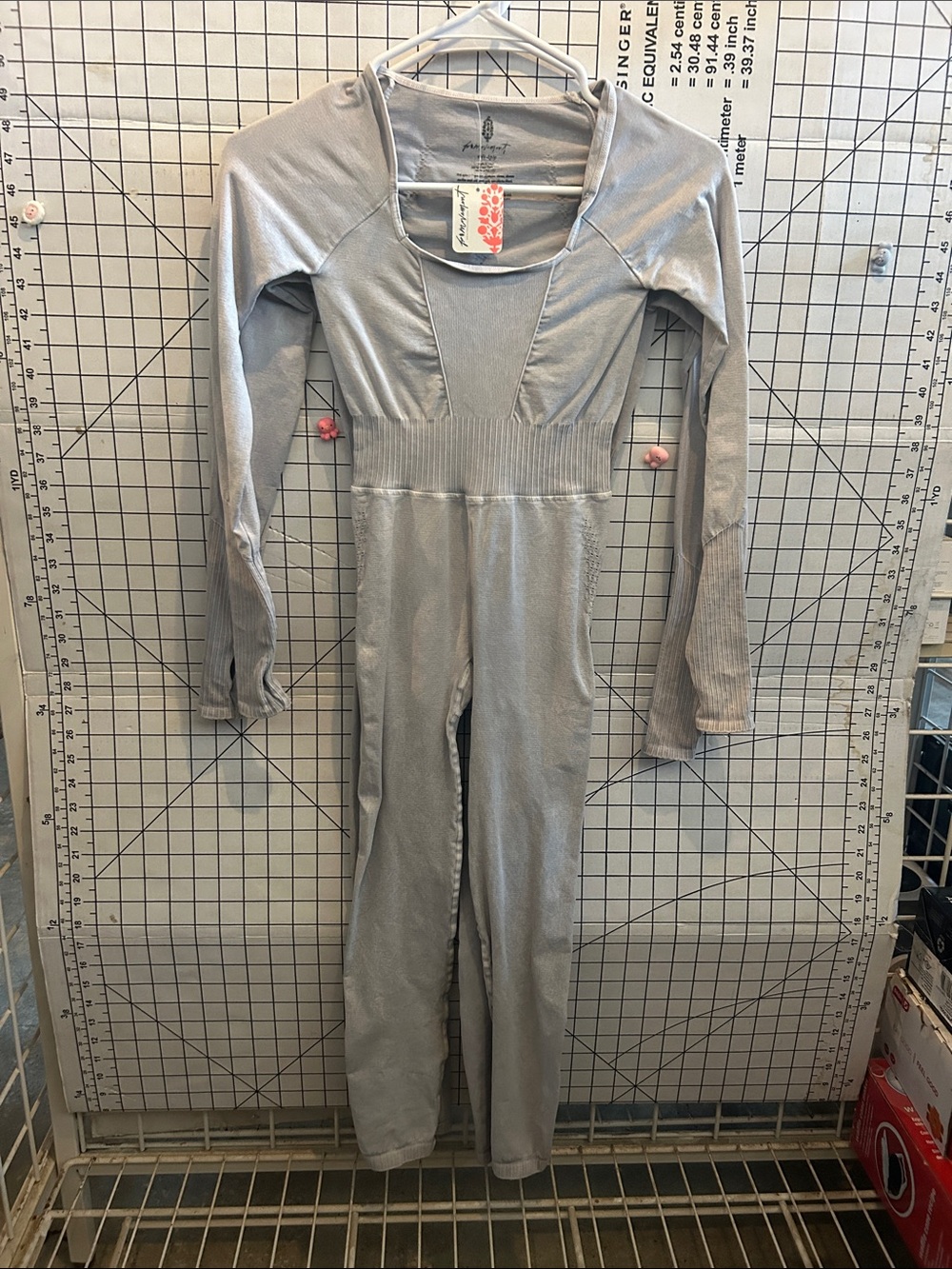 Free People Seamless Long-Sleeve Jumpsuit in Light Gray